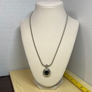 Elegant Avon Silver and Black Pendant Necklace